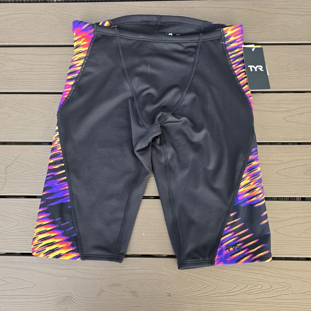 TYR Men's Durafast Elite Black/multi Evolved Drawstring Swim Jammer Sz 32 New